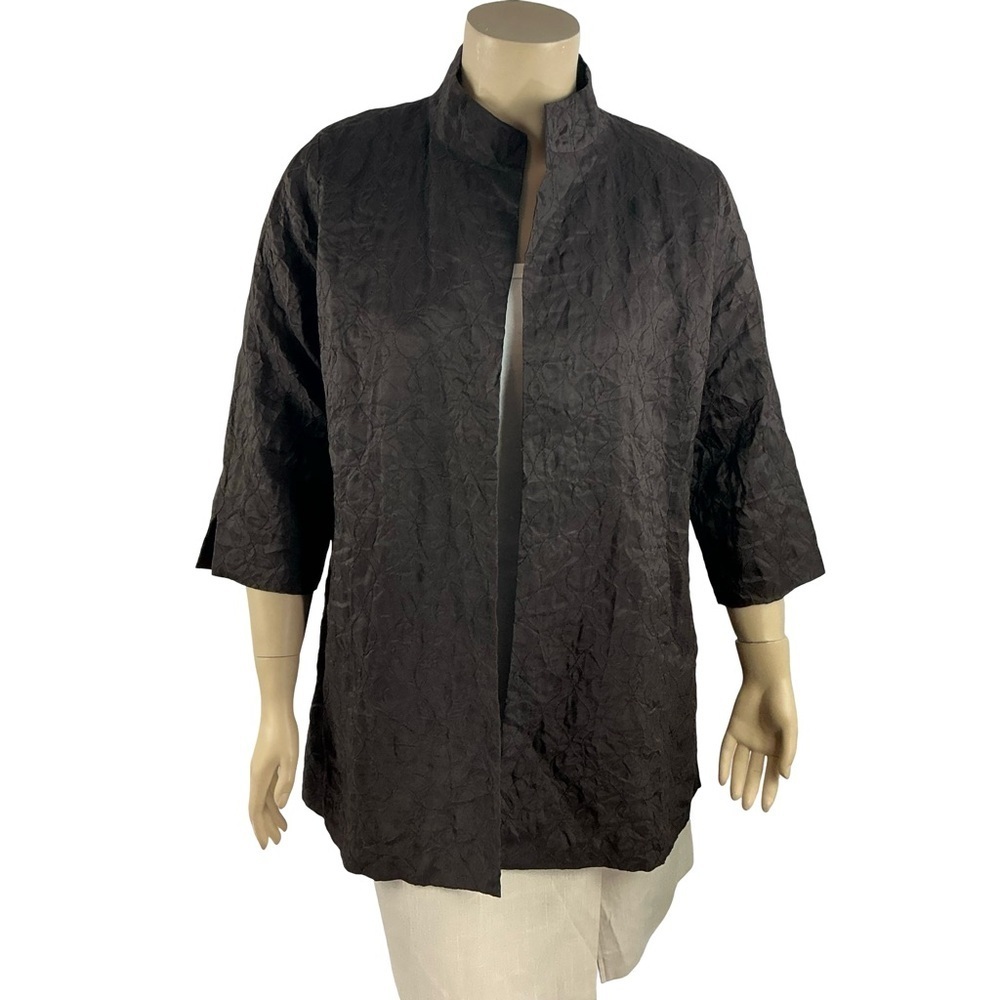 Eileen Fisher Textured Silk Crinkle Jacket Brown Open Front Size L